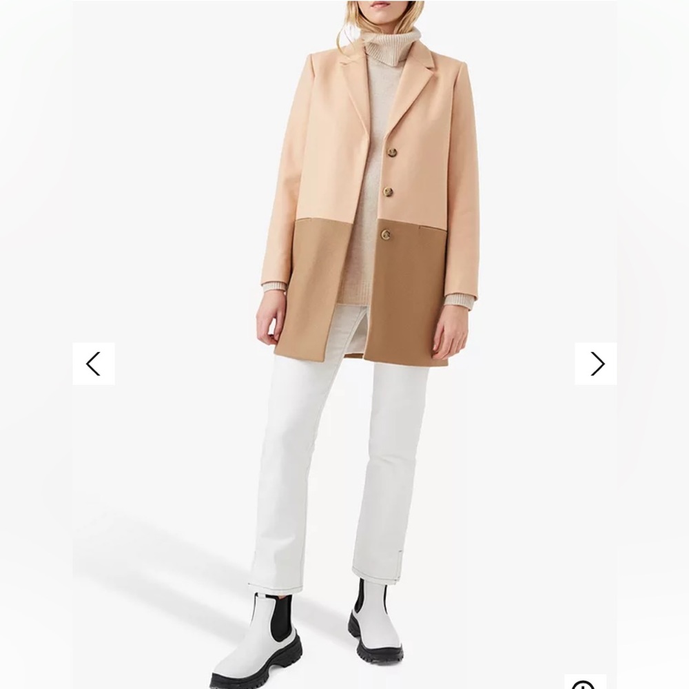 NWT French Connection Fava Colour Block Cashmere Blend Coat Nude/Camel size 12/L